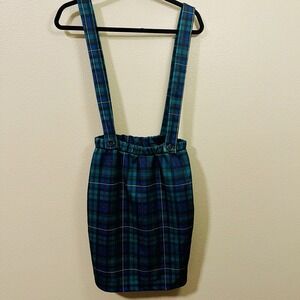 Modern Hero Plaid Suspenders Skirt‎ Green Blue Academia Grunge Whimsygoth Size S